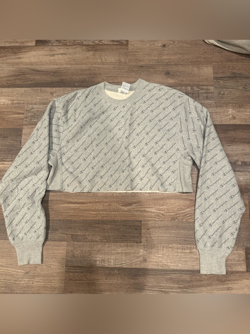 Champion Crop Grey Logo Crewneck Sweatshirt